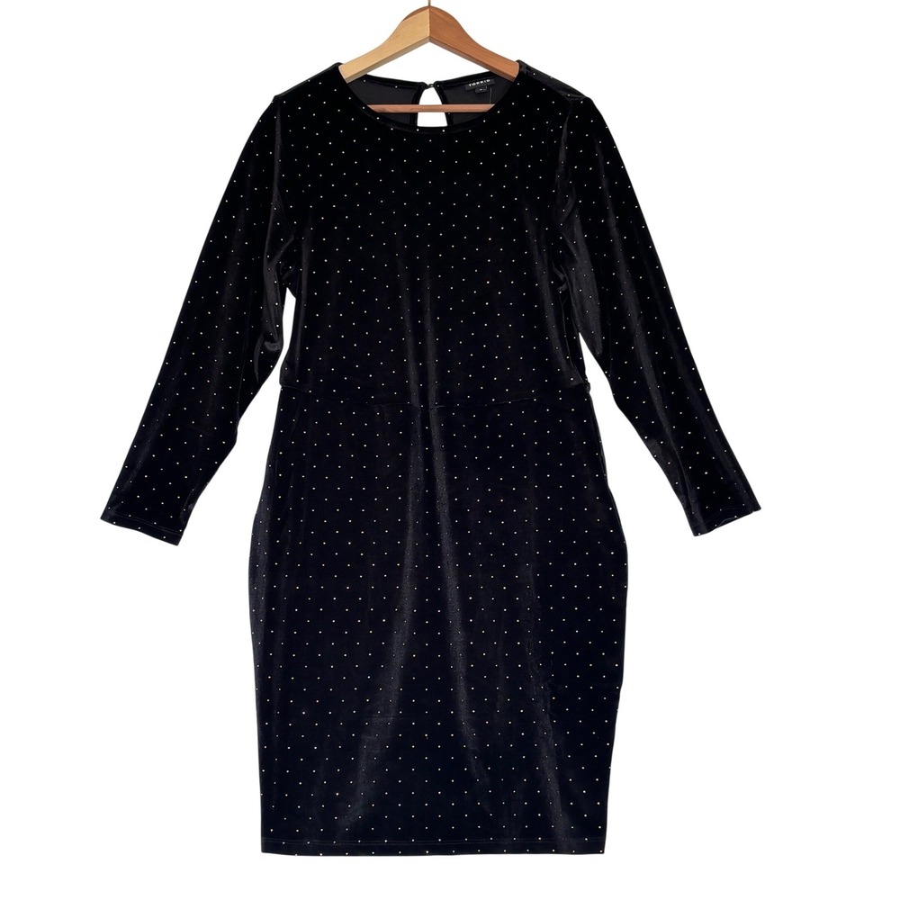 NWT Torrid Black Velvet Gold Dot Mini Dress Long Sleeve Keyhole Back Size 0 L 12